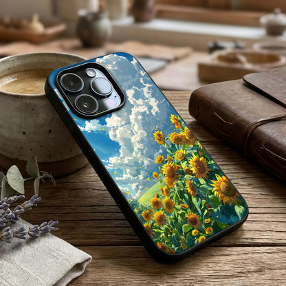 Golden Sun Glory Glass Case captured at a warm angle highlighting bright highlights, gloss, and edge clarity.