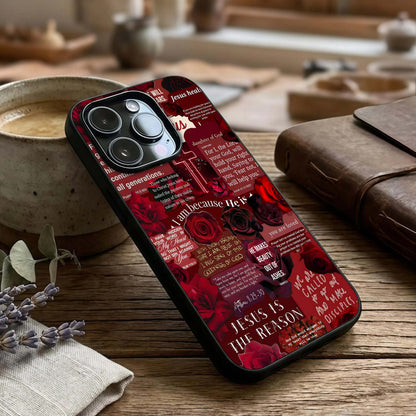 Jesus Love Heals Glass Case captured at a warm angle highlighting gentle tones, gloss, and edge clarity.