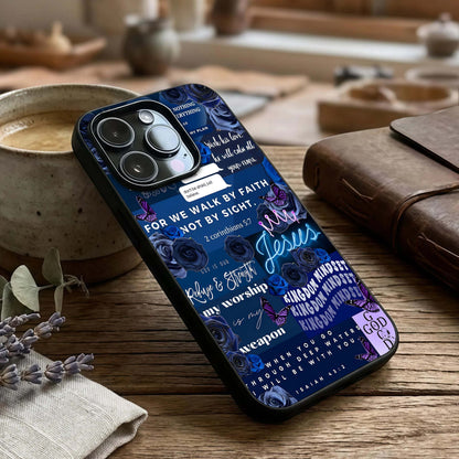 Kingdom Faith Glow Glass Case captured at a warm angle highlighting luminous accents, gloss, and edge clarity.