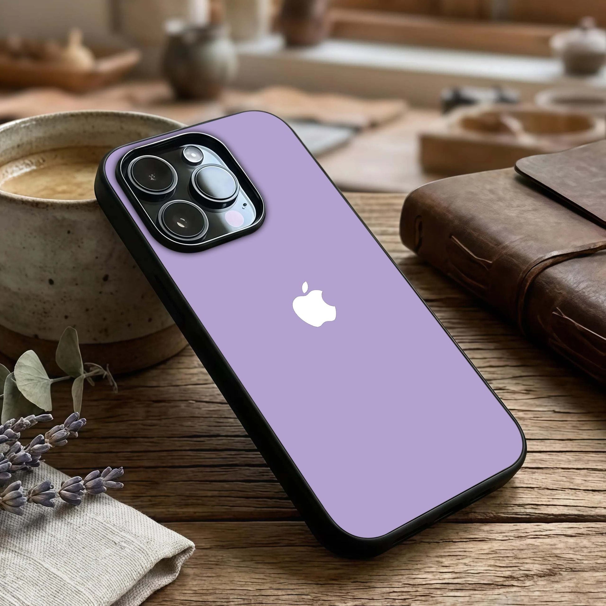 Lavender Soft Minimal Glass Case captured at a warm angle highlighting subtle textures, gloss, and edge clarity.
