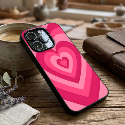 Layered Love Hearts Glass Case captured at a warm angle highlighting soft layers, gloss, and edge clarity.