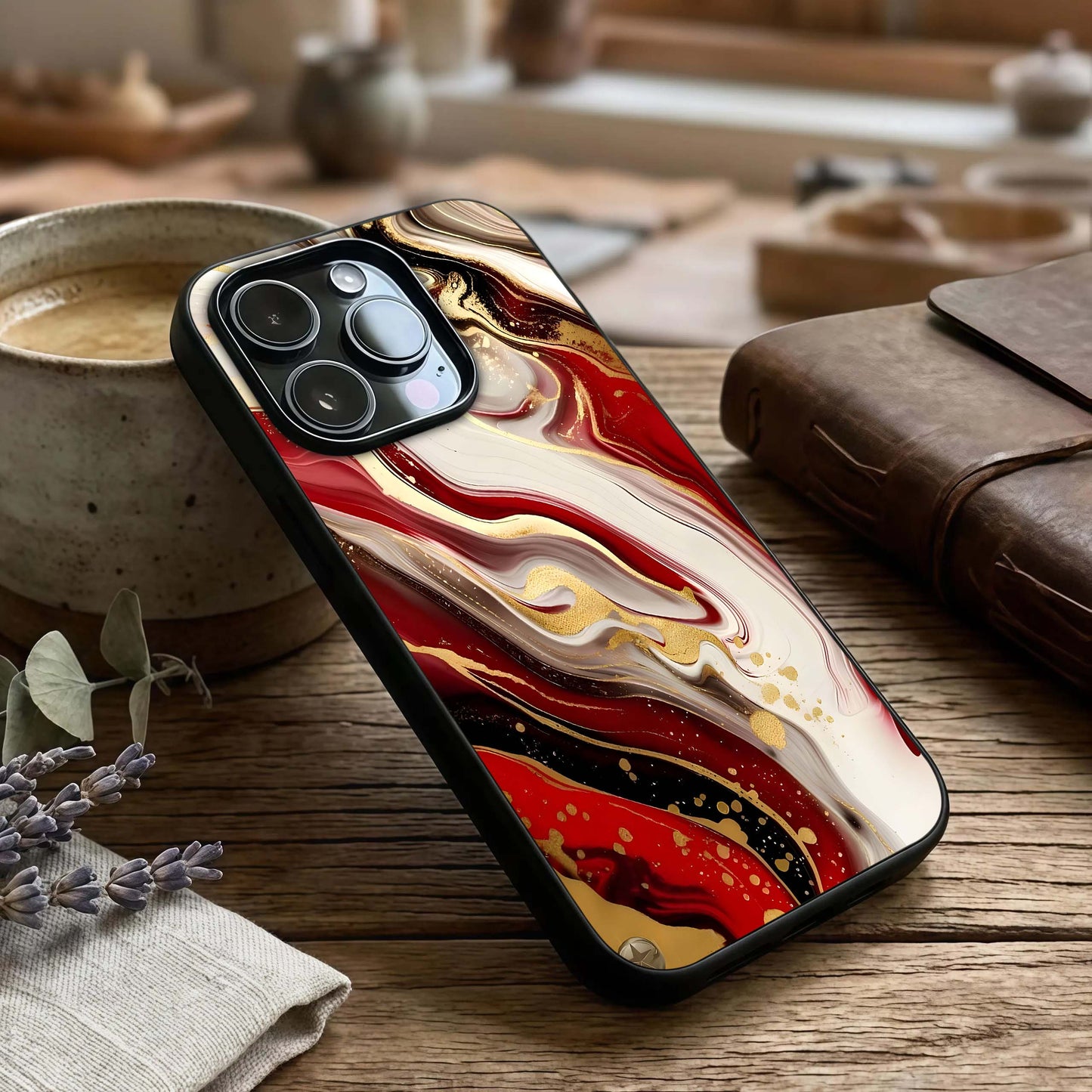 Red & White Marble Glass Case