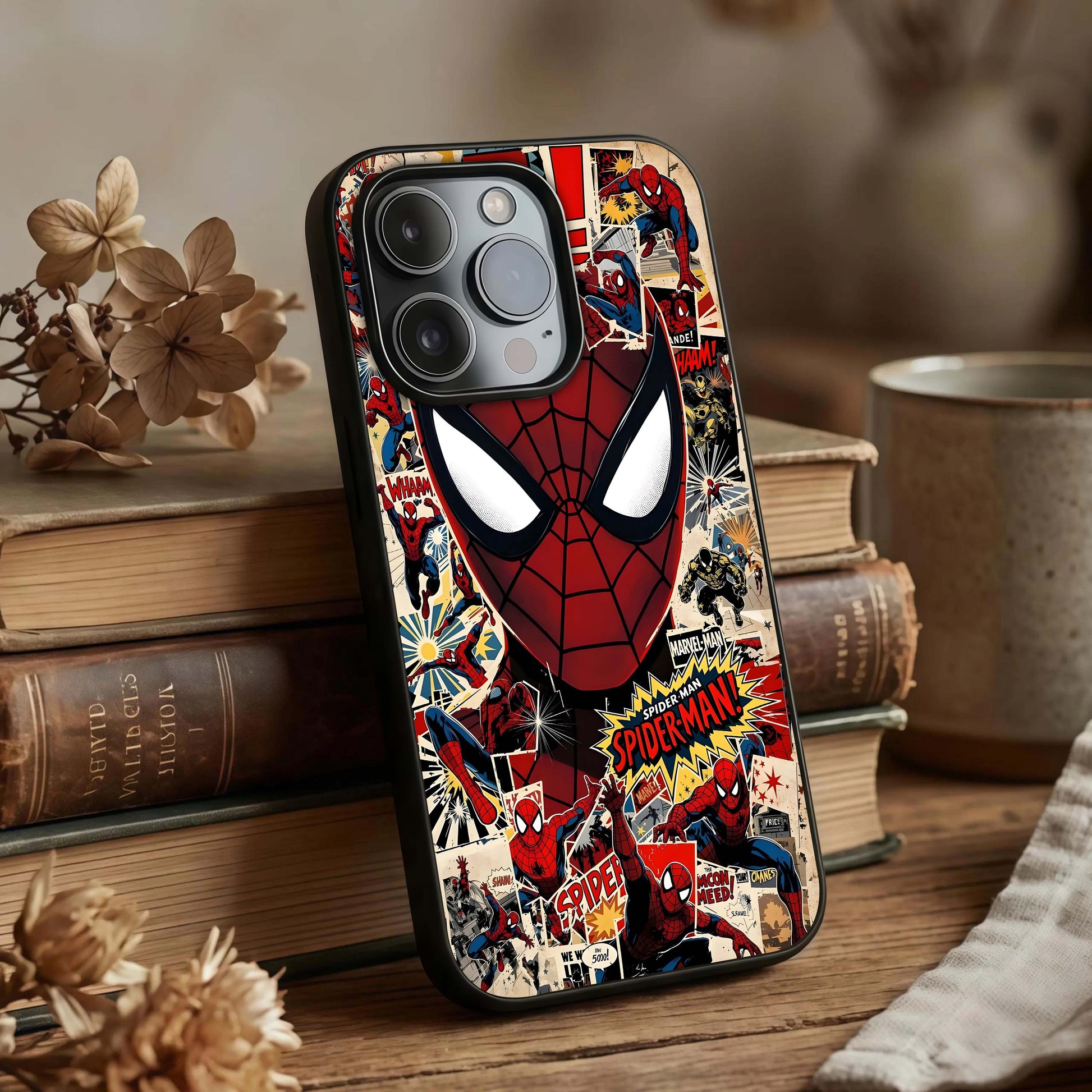Aesthetic Wonder Spider Glass Case displayed upright for high-impact design visibility and premium finish.