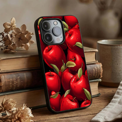 Apple Pattern Glass Case displayed upright for full-pattern visibility and premium finish.