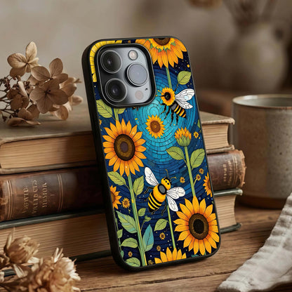 Bees & Sunflowers Glass Case displayed upright for cheerful floral visibility and premium finish.