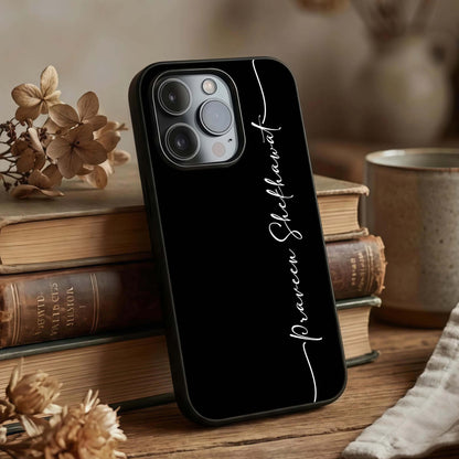 Black Tune Custom Name Glass Case displayed upright for clean custom-name focus and premium finish.