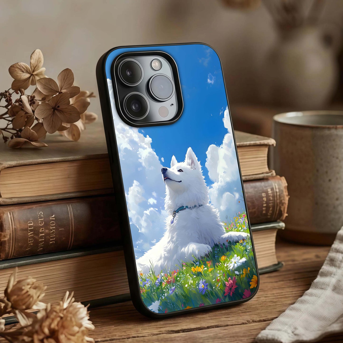 Blissful Cloud Pup Glass Case displayed upright for clear character visibility and premium finish.