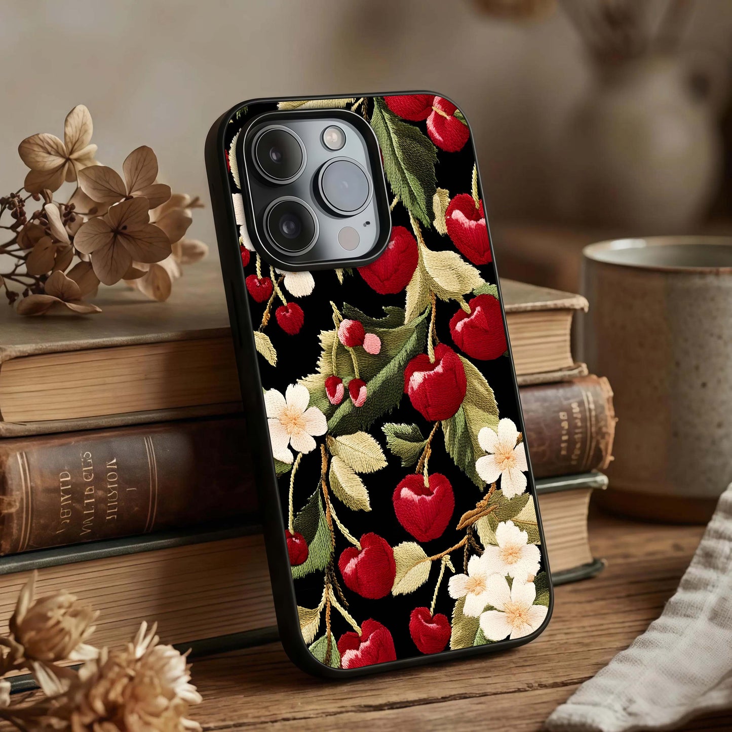 Bloom Thread Art Glass Case displayed upright for intricate design visibility and premium finish.