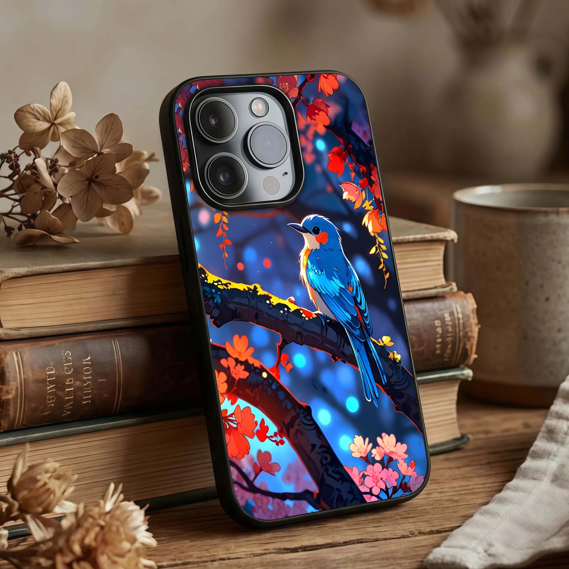 Blooming Spendor Bird Glass Case displayed upright for graceful design visibility and premium finish.