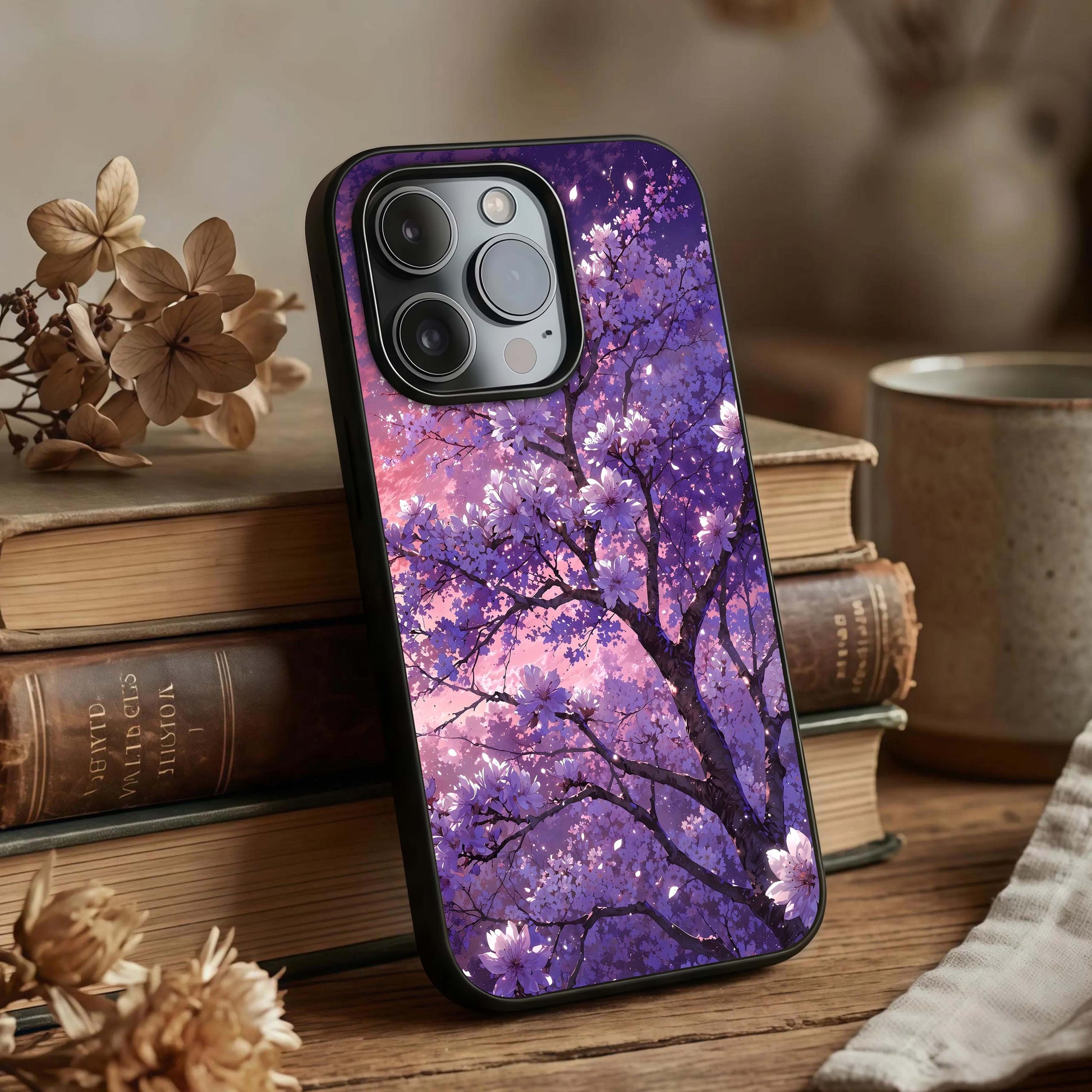 Blossom Tree Glass Case displayed upright for natural design visibility and premium finish.