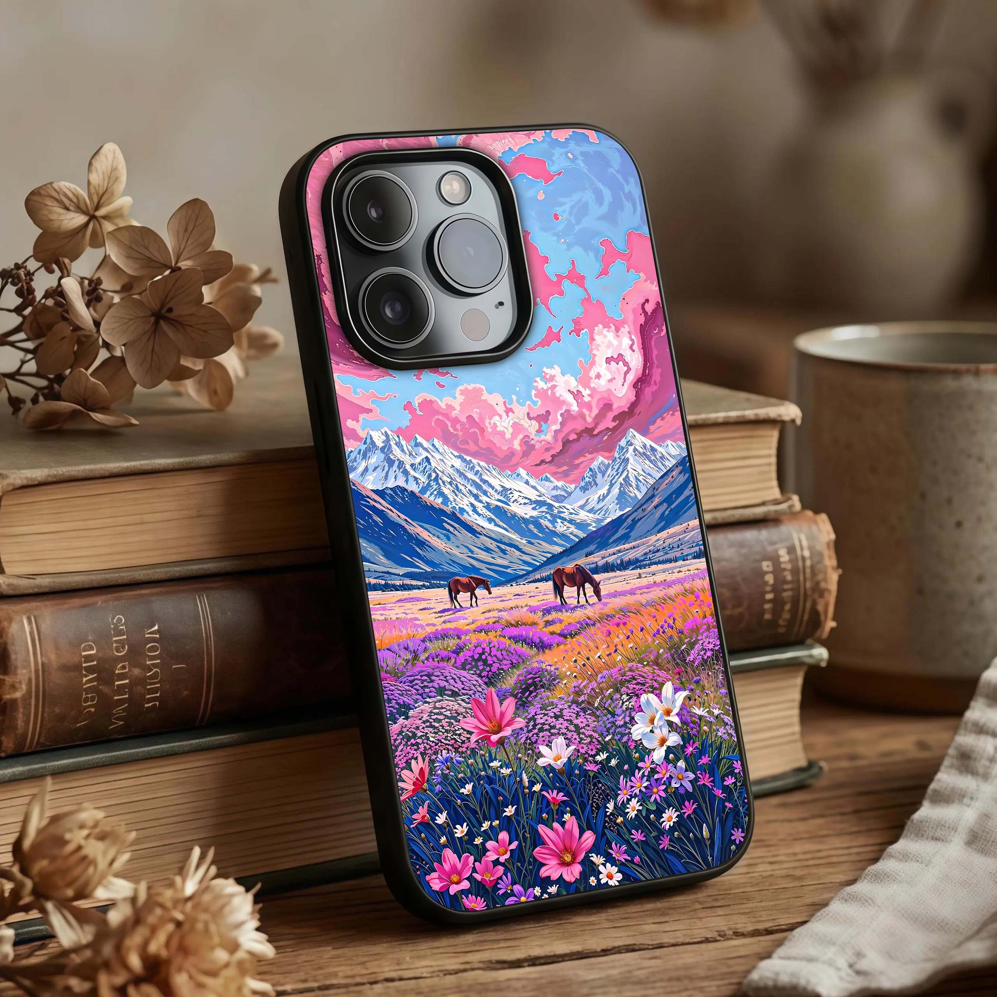 Blossom Valley Dream Glass Case displayed upright for wide scenic visibility and premium finish.