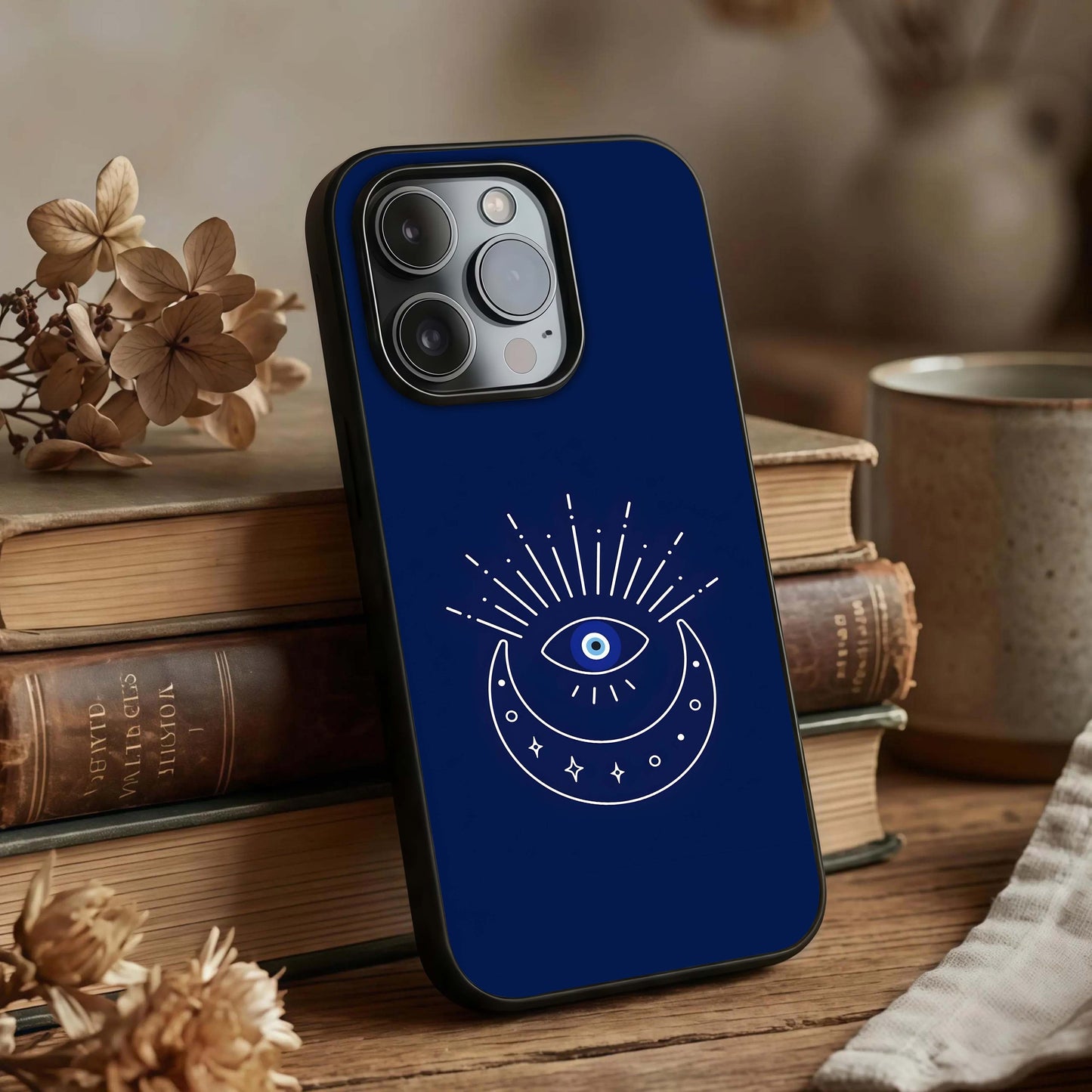 Blue Evil Eye Glass Case displayed upright for centered symbolic visibility and premium finish.