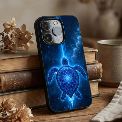 Blue Galaxy Turtle Glass Case displayed upright for detailed cosmic visibility and premium finish.