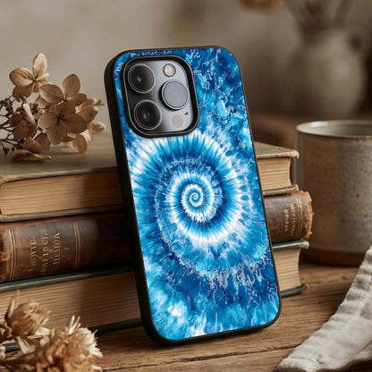 Blue Galaxy Wave Glass Case displayed upright for dynamic design visibility and premium finish.
