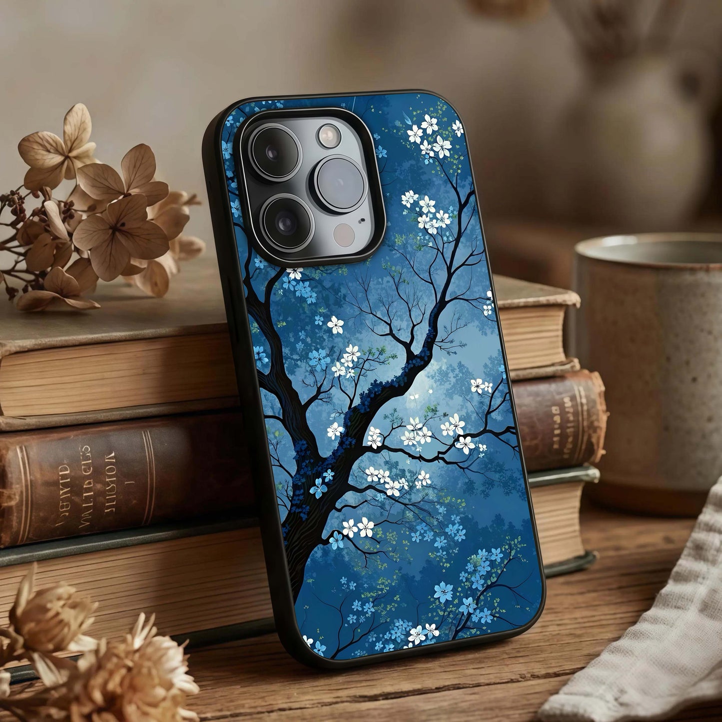 Blue Tree Serenity Glass Case displayed upright for serene design visibility and premium finish.