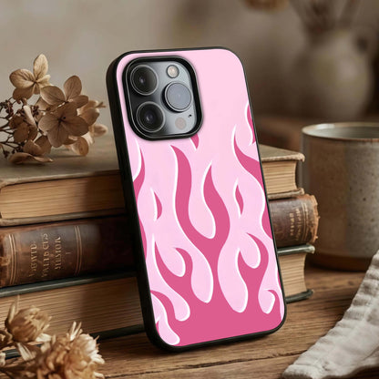 Blush Flame Energy Glass Case displayed upright for dynamic design visibility and premium finish.