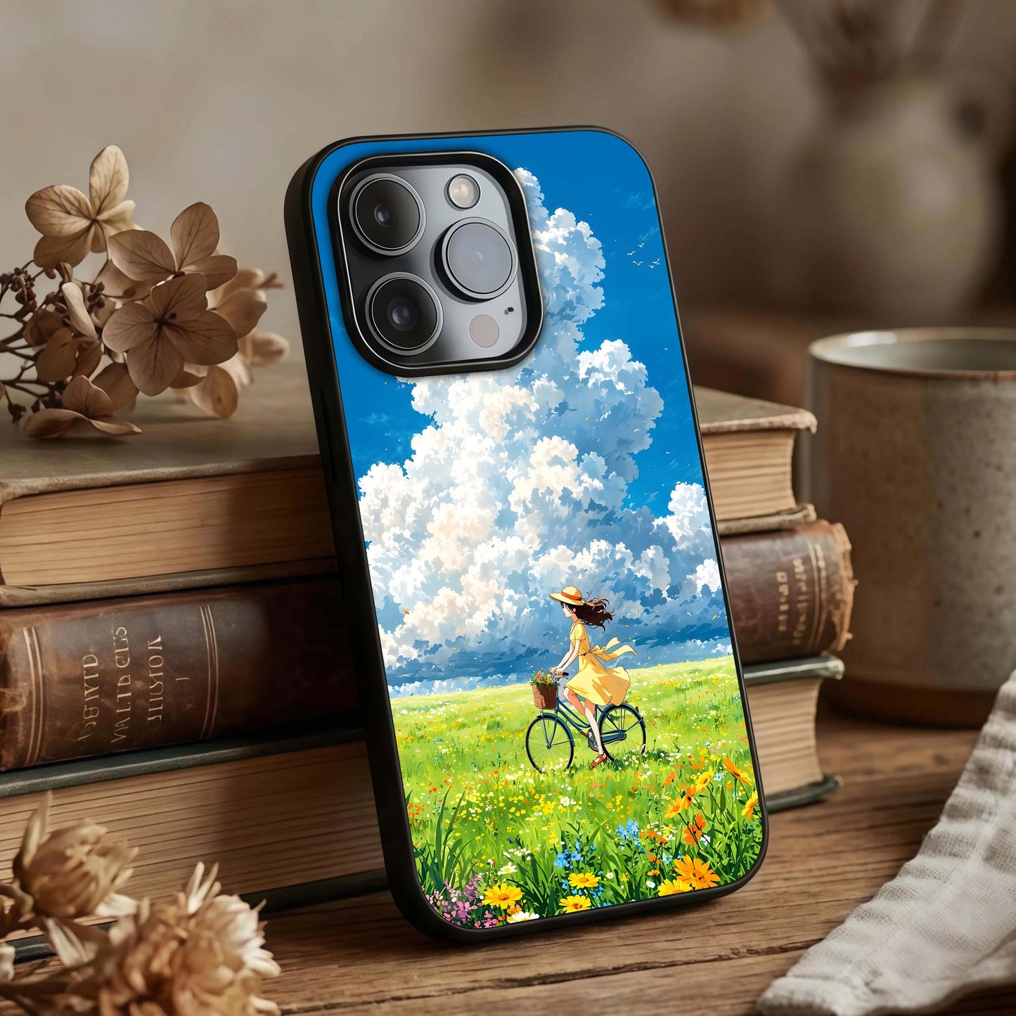 Breezy Meadow Ride Glass Case displayed upright for fresh landscape visibility and premium finish.