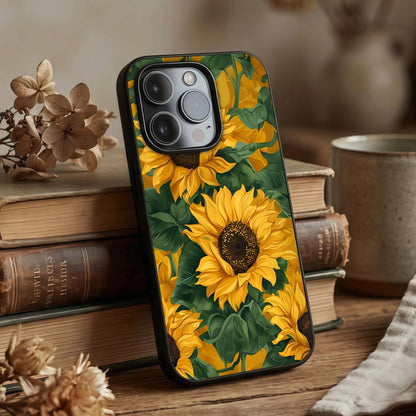 Bright Sunflower Bloom Glass Case displayed upright for bold floral visibility and premium finish.