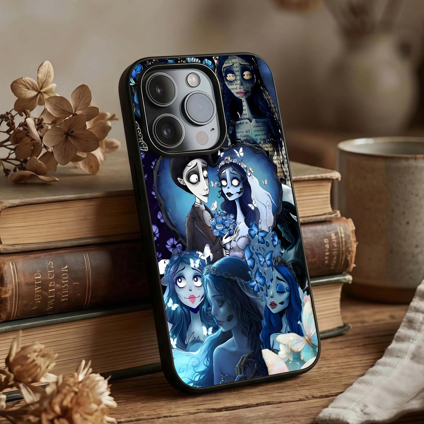 Butterfly Ghost Soul Glass Case displayed upright for moody design visibility and premium finish.