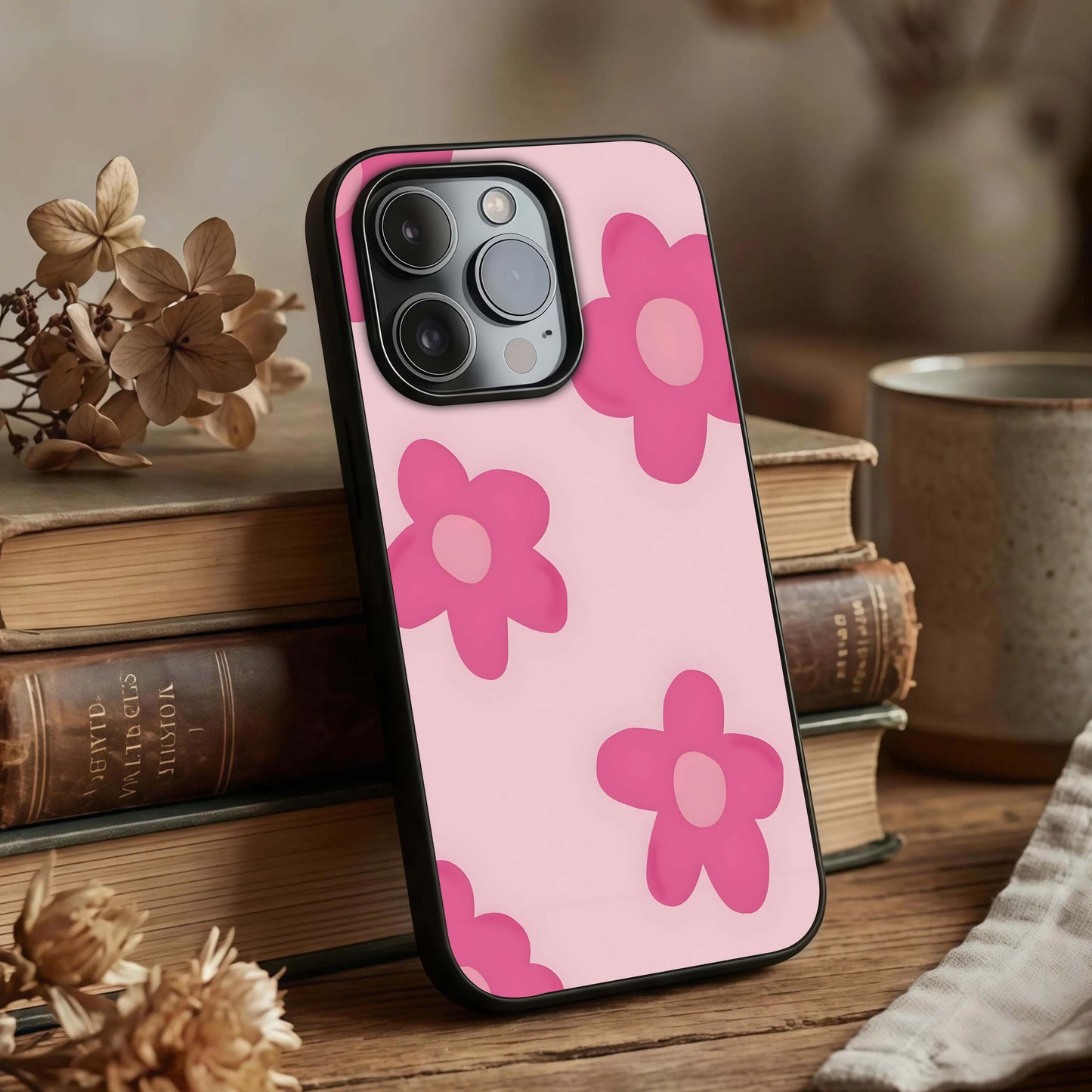 Candy Bloom Dreams Glass Case displayed upright for playful floral visibility and premium finish.