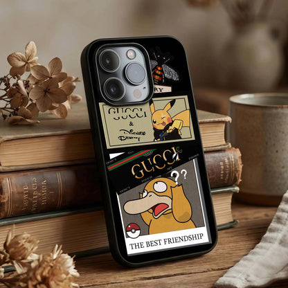 Cartoon Brand Play Mashup Glass Case displayed upright for energetic design visibility and premium finish.