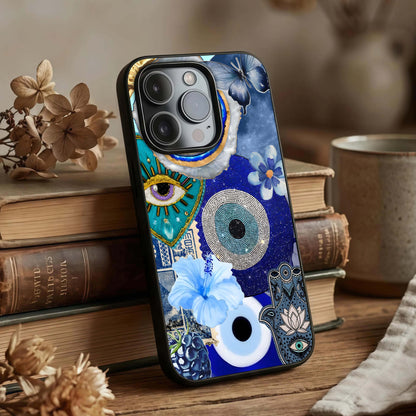 Celestial Blue Vision Glass Case displayed upright for focused celestial visibility and premium finish.