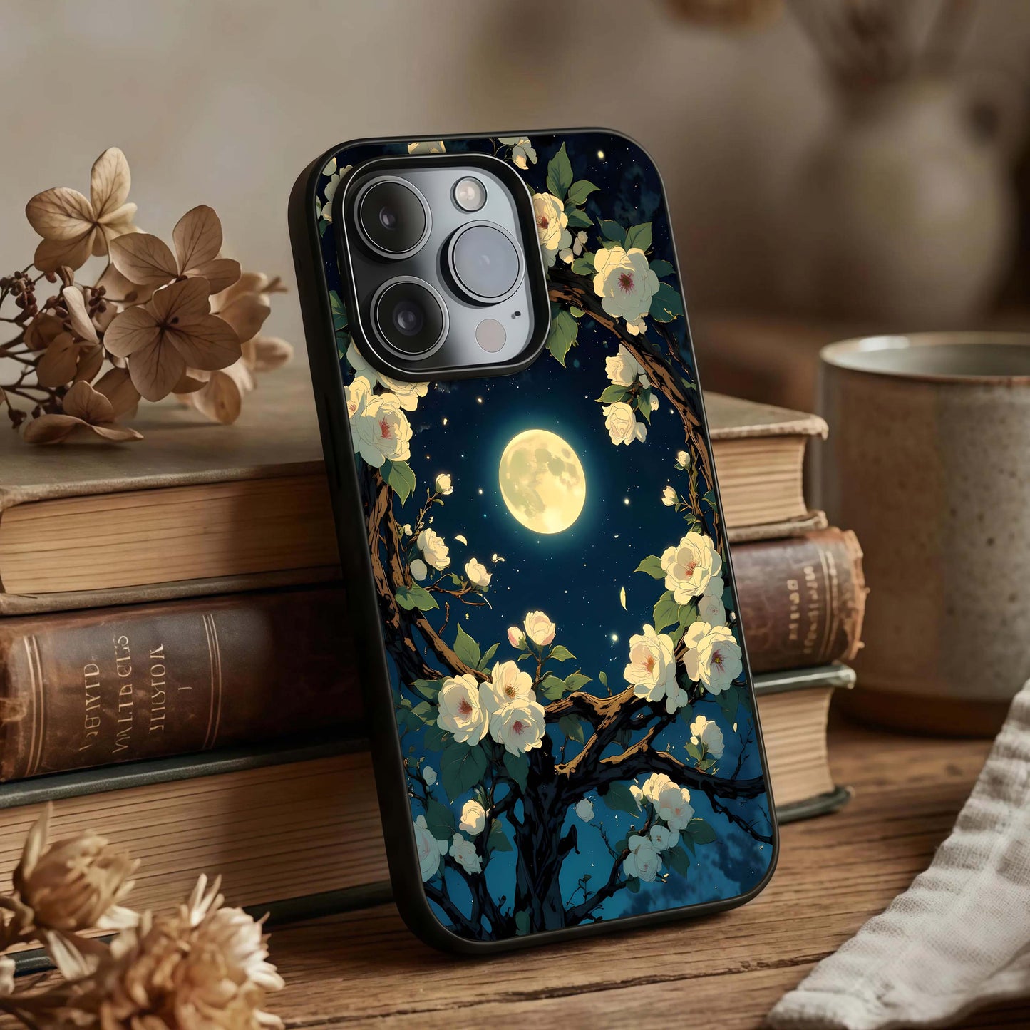Celestial Moon & Flower Glass Case displayed upright for balanced celestial visibility and premium finish.