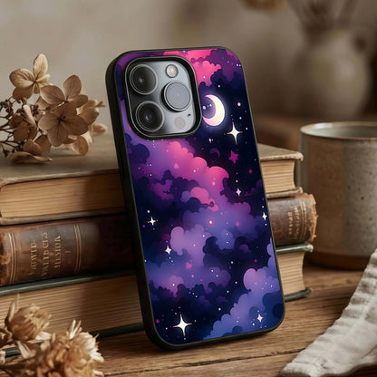 Celestial Moon Magic Glass Case displayed upright for enchanting design visibility and premium finish.