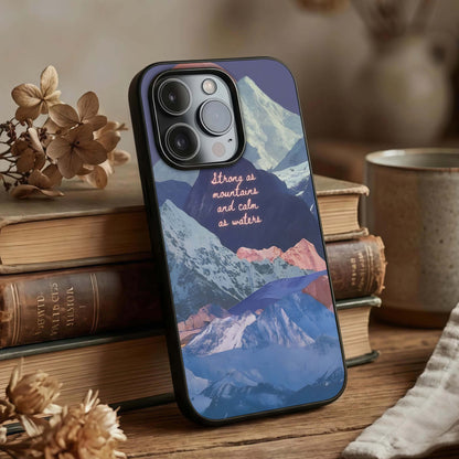 Celestial Mountain Calm Glass Case displayed upright for peaceful landscape visibility and premium finish.