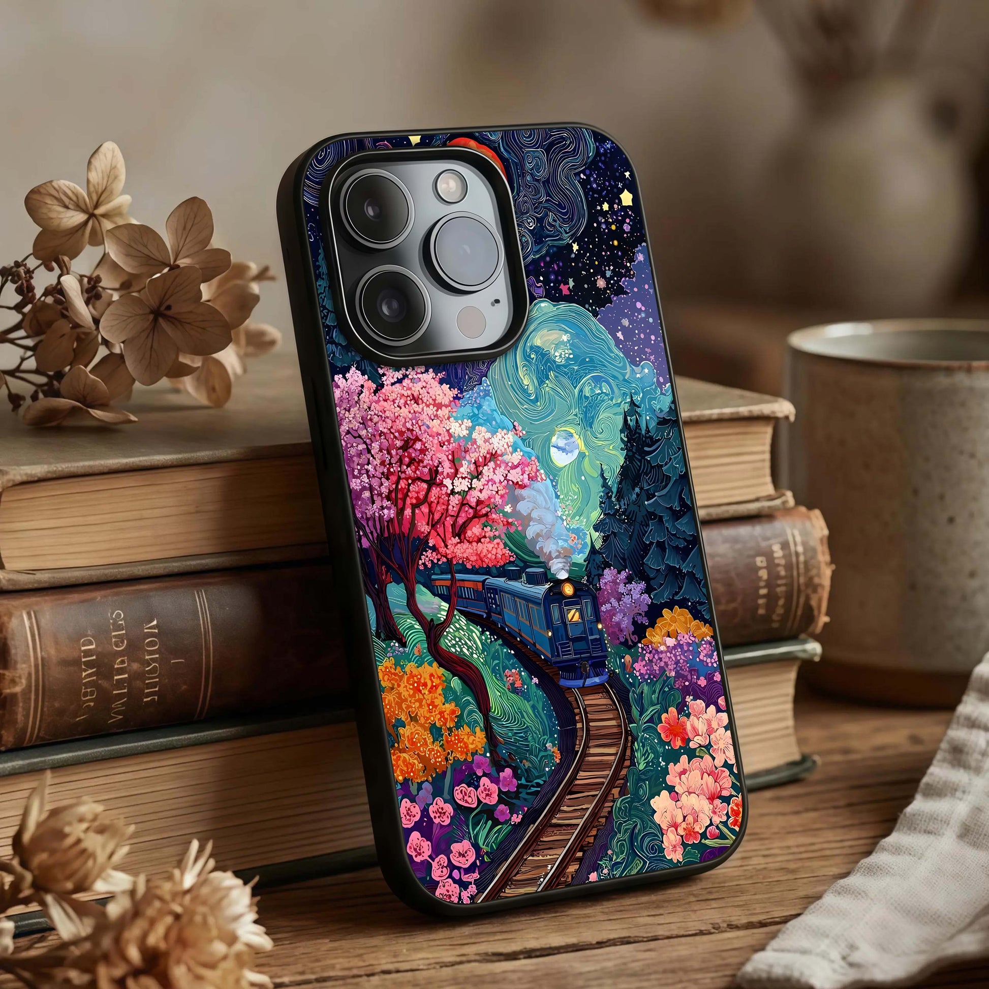 Celestial Train Journey Glass Case displayed upright for story-driven design visibility and premium finish.
