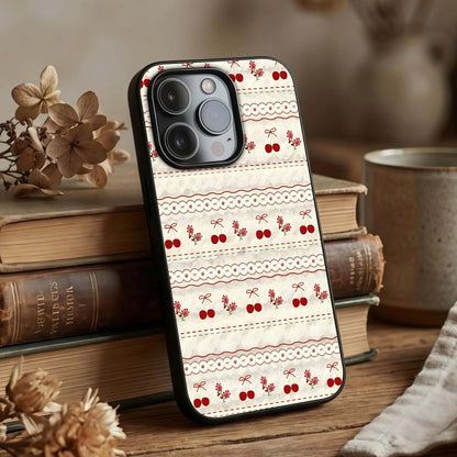 Cherry Bloom Charm Glass Case displayed upright for charming floral visibility and premium finish.