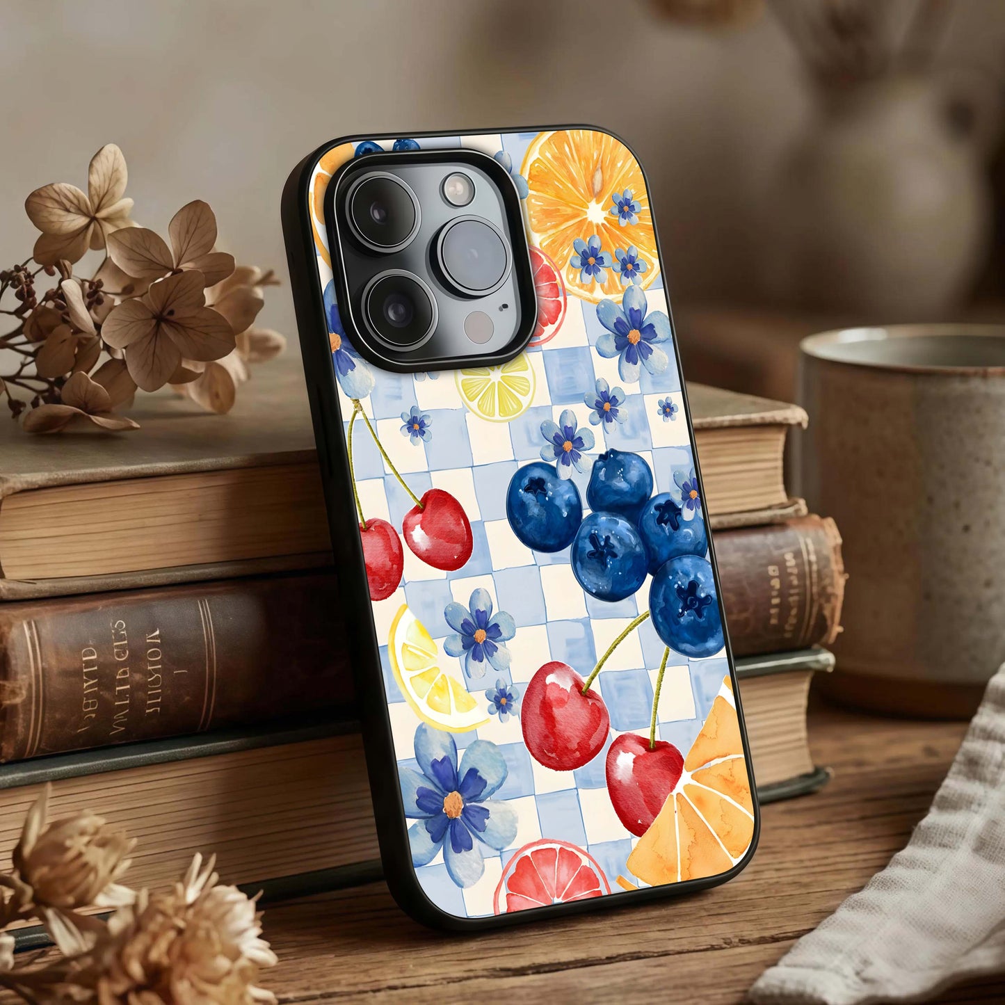 Citrus Bloom Joy Glass Case displayed upright for cheerful floral visibility and premium finish.