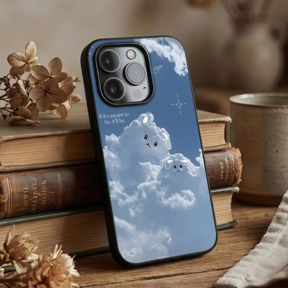 Cloud Bunny Dreams Glass Case displayed upright for dreamy design visibility and premium finish.