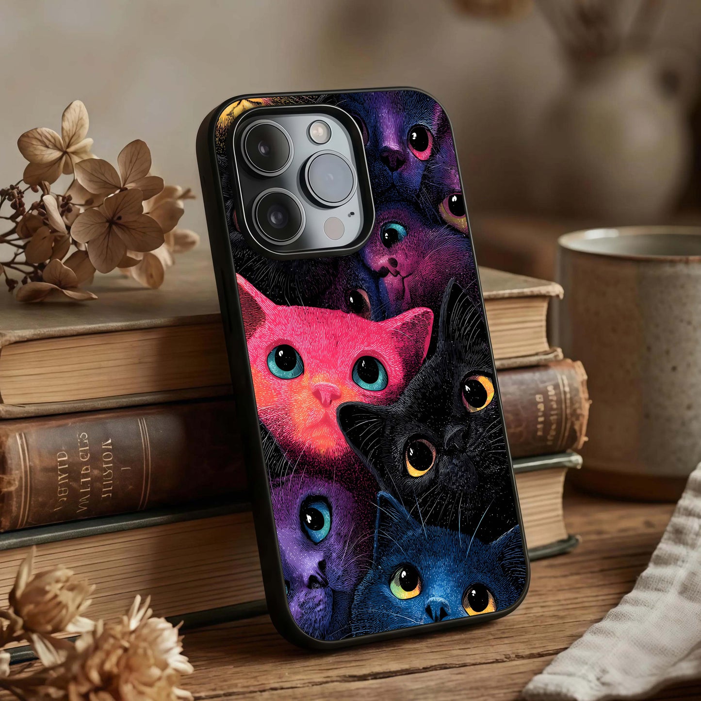 Cosmic Cats Dreams Glass Case displayed upright for cute cosmic visibility and premium finish.