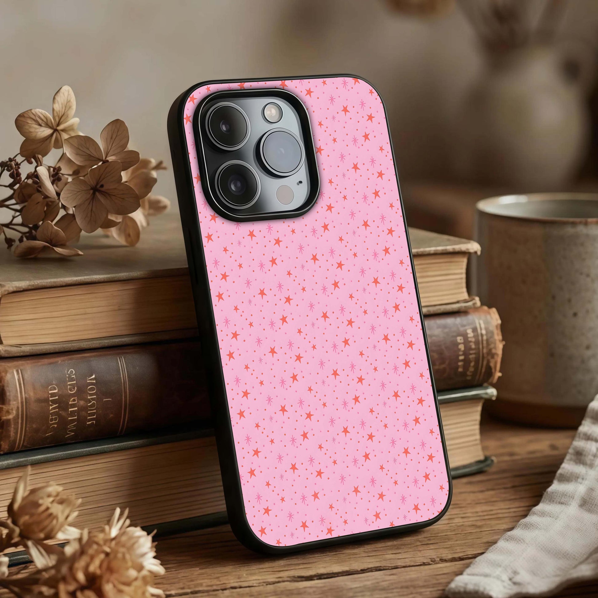 Cosmic Pink Sparkle Glass Case displayed upright for sparkling visibility and premium finish.