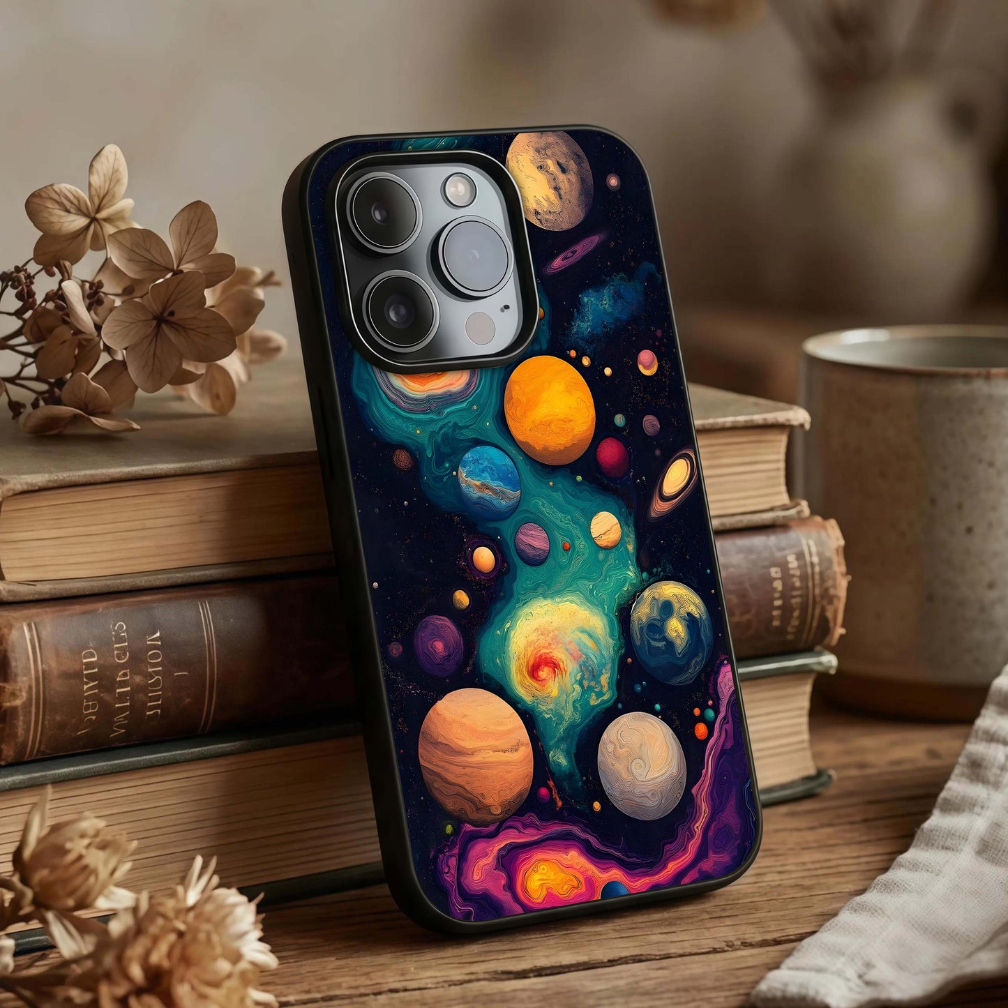 Cosmic Planet Journey Glass Case displayed upright for journey-themed visibility and premium finish.