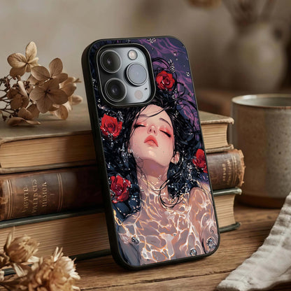Crimson Rose Serenity Glass Case displayed upright for serene floral visibility and premium finish.