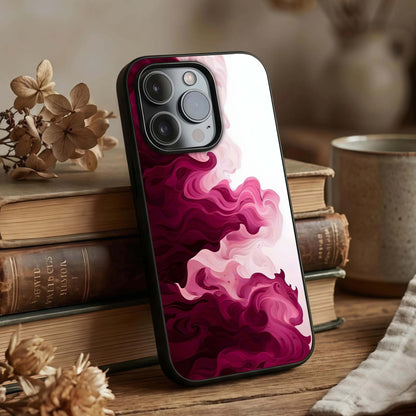 Crimson Wave Flow Glass Case displayed upright for dynamic design visibility and premium finish.