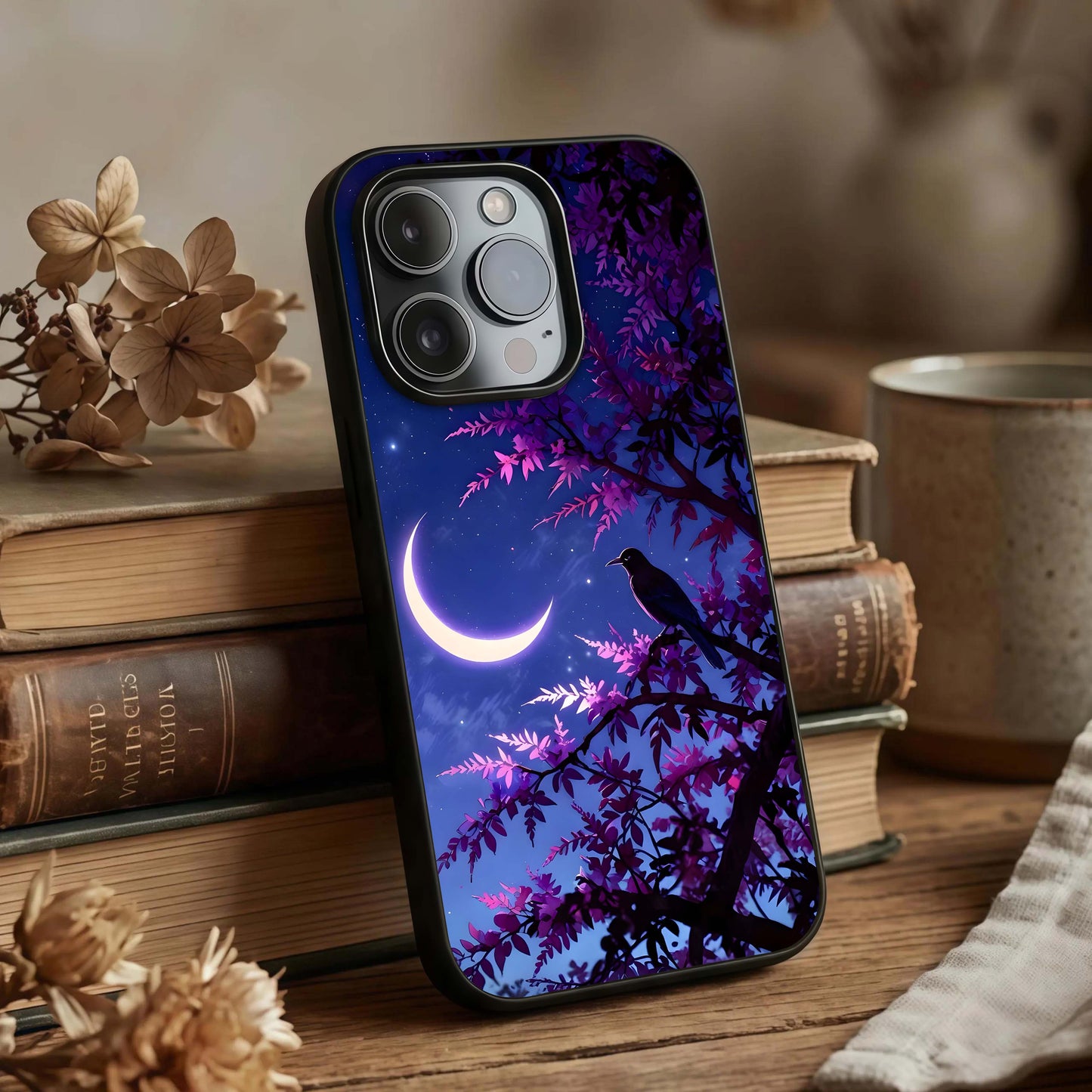 Crow & Moon Scenery Glass Case displayed upright for atmospheric visibility and premium finish.