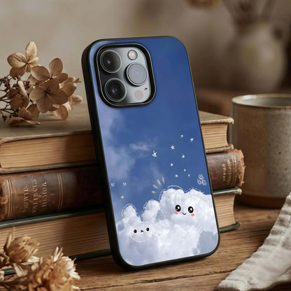 Cute Blossom Cloud Glass Case displayed upright for adorable design visibility and premium finish.