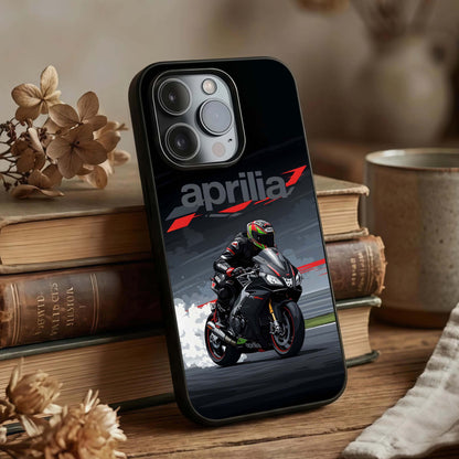 Dark Aprilla Glass Case displayed upright for bold dark design visibility and premium finish.