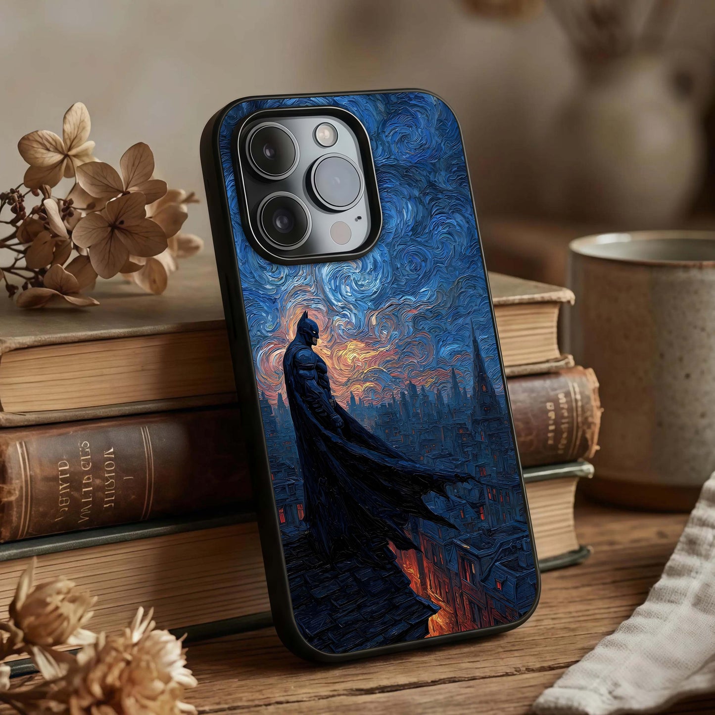 Dark Knight Dusk Glass Case displayed upright for cinematic visibility and premium finish.