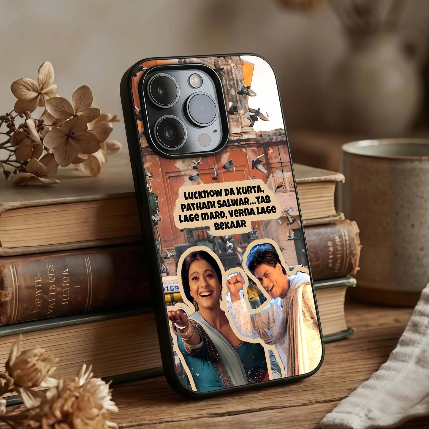 Desi Retro Vibes Glass Case displayed upright for nostalgic design visibility and premium finish.