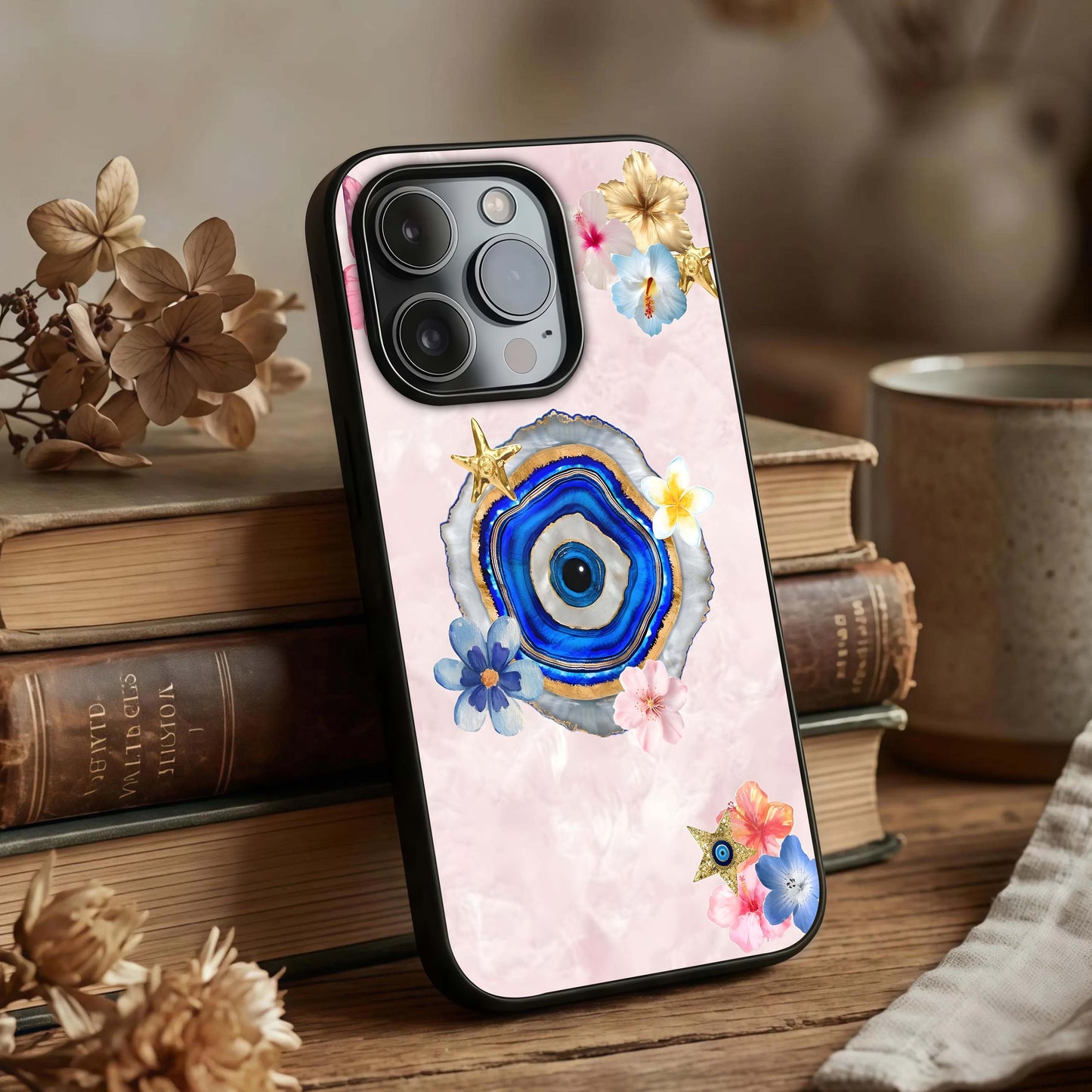 Divine Aura Bloom Glass Case displayed upright for sacred design visibility and premium finish.