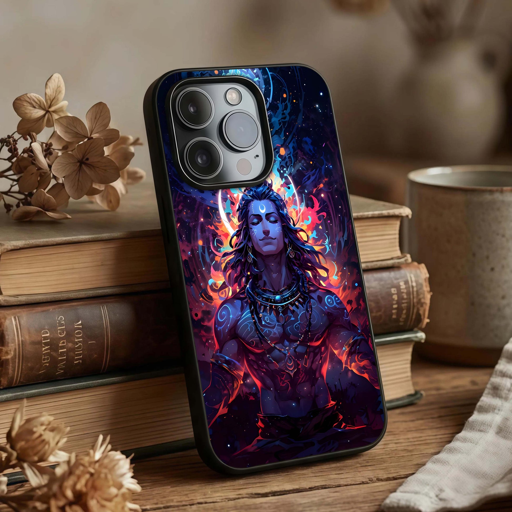 Divine Fire Shiv Glass Case displayed upright for strong spiritual visibility and premium finish.