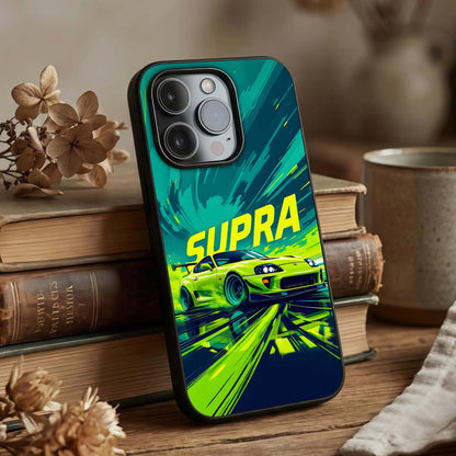Electric Supra Thunder Glass Case displayed upright for high-energy design visibility and premium finish.