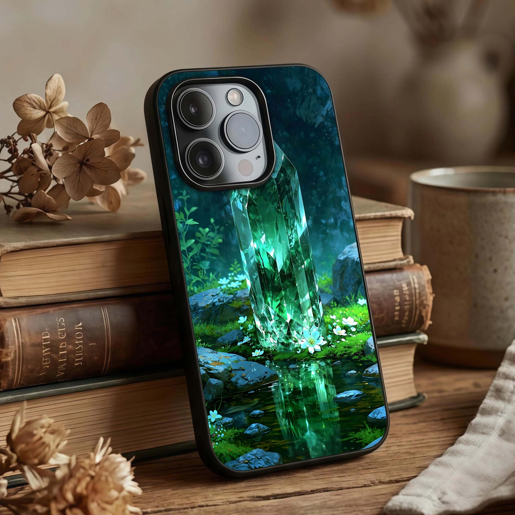 Emerald Light Crystal Glass Case displayed upright for radiant design visibility and premium finish.