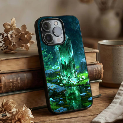 Emerald Light Crystal Glass Case displayed upright for radiant design visibility and premium finish.