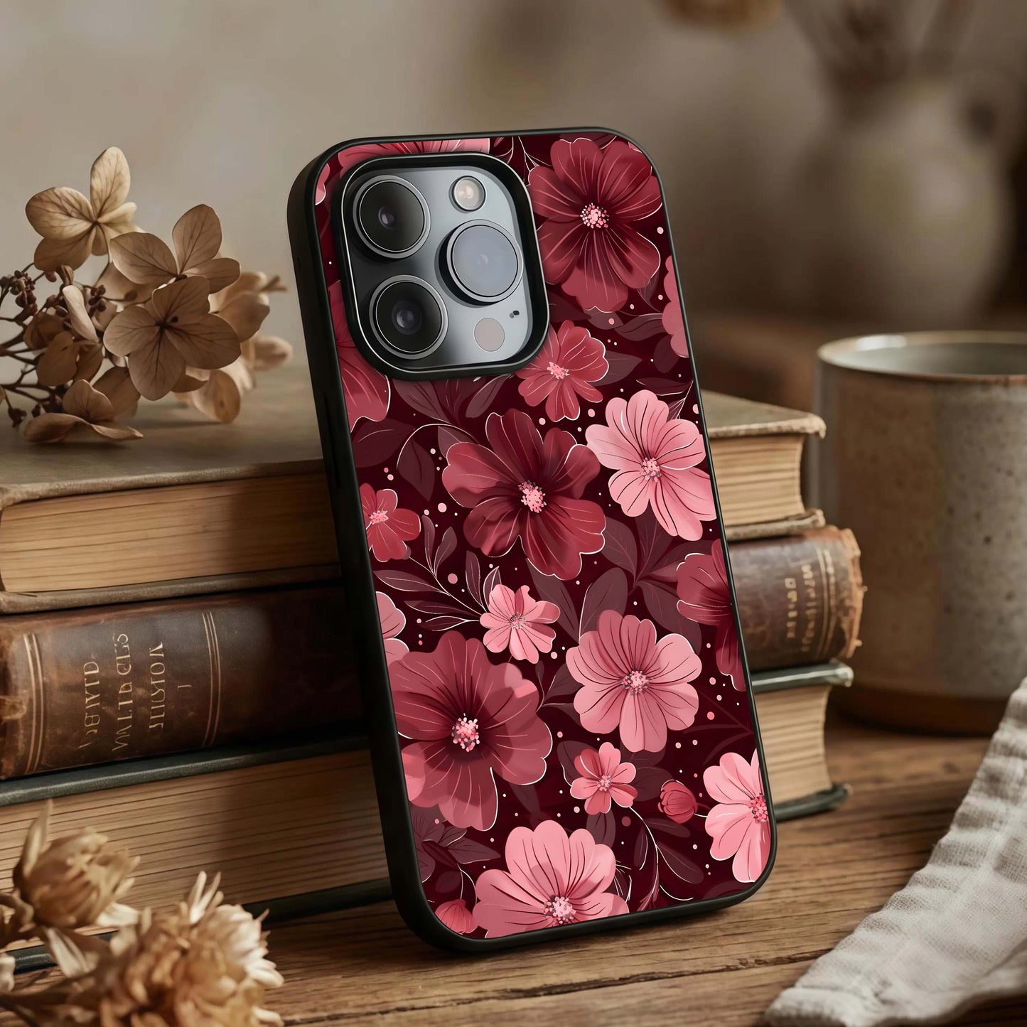 Flower Blush Bloom Glass Case displayed upright for elegant floral visibility and premium finish.