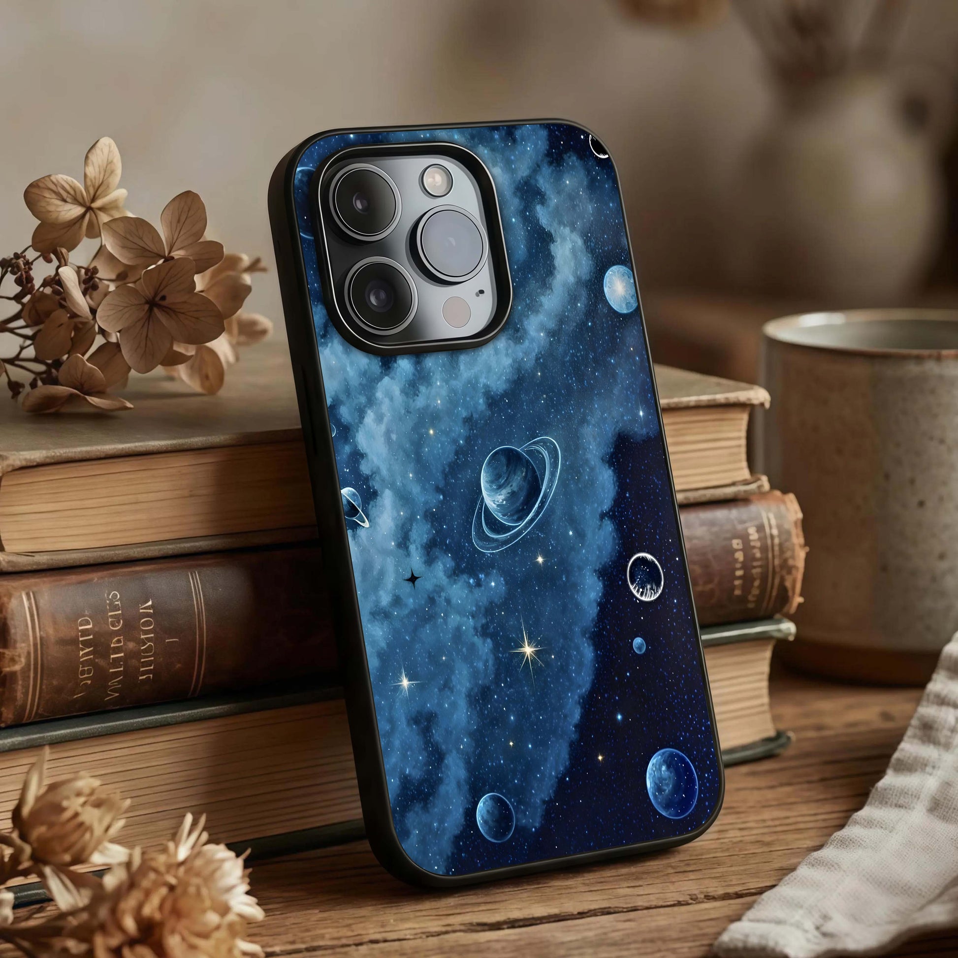 Galaxy Dream Space Glass Case displayed upright for open cosmic visibility and premium finish.
